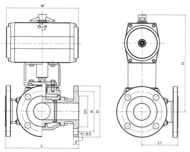 氣動(dòng)三通法蘭球閥結(jié)構(gòu)圖